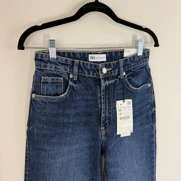 Zara Women Flare Leg Jeans Size 2 High Rise Dark Wash Festival Bohemian NWT - Picture 4 of 14